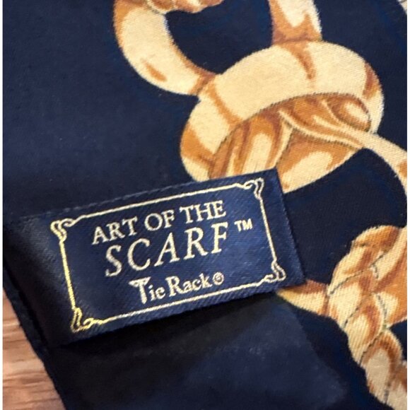 Art Of The Scarf Tie Rack Scarf Gold & Black Baroque Chain Pattern Square Italy - Picture 5 of 5